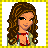 A 2x2 contact sheet of four animated frames from a pixel art buddy icon featuring a cartoon woman and red star backgrounds with text elements.