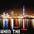 A pixelated cityscape at night with illuminated buildings reflected in water, displaying text fragments across four