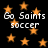 Black background with orange stars and repeated white text 'Go Saints soccer' in pixelated font.