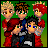 A 3x3 contact sheet of animated frames showing a pixel art group portrait and multiple variations of the text "SIMPLE PLAN" with red stars, where each frame displays different color combinations for the text and stars.