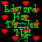 Green pixelated text reading "Eddy 3rd Dazzled It" surrounded by red heart icons on a black background, with animated heart movement.