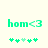 Green pixelated text 'hom<3' above five green plus signs on a light background, with one sign slightly lighter in the center.