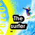 A static buddy icon with a surfer on a wave, 'The surfer' text overlay, and pink heart graphic.