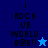 Pixelated text "! ROCK UR WORLD B@B!!" with a star symbol on blue backgrounds of varying shades.