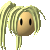 Pixelated character with light brown skin and blonde hair in a high ponytail, showing two expressions: open eyes and closed eyes, both accompanied by red 'hi' text.