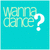 Pixelated cyan background with light green text reading 'wanna dance?' and a white question mark.