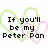 Pixelated text in four quadrants with overlapping green and pink heart outlines on white background.