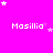 A bright pink background with white text reading 'Masillia' repeated across the image, surrounded by small white and light purple stars.