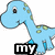 A light blue cartoon dinosaur with green spots stands in a static pose, displaying text below it that changes across frames.