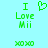 Green pixelated text and symbols on light cyan background: 'I Love Mii' with heart symbol above 'Love', two XOXO at bottom.