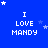 Blue background with white pixelated text "I LOVE MANDY" repeated in a , surrounded by white and light blue stars