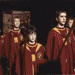 animated frames showing Gryffindor students in maroon robes and a 'Gryffindor' crest with a lion, transitioning to 'Quidditch' text
