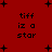 Red background with black pixelated text reading "tiff iz a star" repeated in four quadrants, surrounded by scattered plus signs.