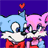 Pixelated cartoon foxes in red bowties with a heart above, showing sequential facial expressions against purple background.