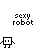Pixel art robot with square head and body, four legs, two arms; text "sexy robot" above each of six positions