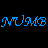Blue pixelated text on black background, displaying stylized characters resembling 'M' and 'B' with intermediate shapes.