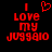 Red pixelated text on black background reads "I LOVE MY JUGGIO" with a heart symbol above the 'I' in the left view.