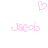 Pixelated pink heart above two identical pixelated names 'Jacob' in cursive script on white background.