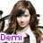 Four distinct pixelated images of a woman with long brown hair, each with overlaid text labels, arranged in a