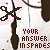Repeated pattern of brown scissors and spade symbols with pink circular accents on a light background, featuring text reading "YOUR ANSWER IN SPADES" in dark gray.