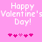 Pixelated pink background with white text reading 'Happy Valentine's Day!' and five pink heart icons below.