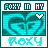 Pixelated icon with teal and gray tones showing 'FOXY IN MY' text above a heart-shaped design, with 'Foxy' below.
