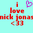 Pixelated red text 'i love nick jonasmick <33' on cyan background with purple heart symbol above.