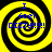 Four identical yellow and black spiral patterns arranged in a with blue text reading "I feel DIZZY!!!!!" on each spiral