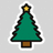 Pixelated green Christmas tree with brown trunk and yellow star on top, set against light gray background.