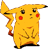 Two side-by-side pixelated frames of a yellow cartoon character with red cheeks, black eyes, and brown accents on limbs against white background.