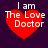 Red heart-shaped icon with white text "I am The Love Doctor" on dark purple background, four identical frames in