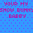 Blue background with purple dots and pink text repeating 'YOUR MY SHOW BUNNY BABBY' in two