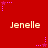Red background with repeated 'Jenelle' text and pink star animations.