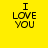 Four square display 'I LOVE YOU' text in black pixelated font on solid yellow, pink, purple, and coral backgrounds