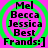 Four identical pixelated text on a bright pink background with green concentric circles, each displaying 'Mel Becca Jessica Best Frands:]'