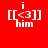 Red background with white text and symbols arranged in a pattern, featuring repeated 'i [[<3]] him' elements and faint pink hearts
