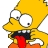 Pixelated yellow character with large white eyes, black pupils, and a red tongue sticking out, wearing a black shirt and orange pants.