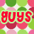 Pixelated of six distinct buddy icons with text and symbols on varied backgrounds