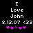 Pixelated text and heart symbols on black background with animation changing heart colors.