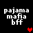 Four identical of pixelated text 'pajama mafia bff' with red heart symbols in different positions on a black background