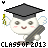 Pixelated cartoon character wearing graduation cap and holding diploma across four animation frames with text "CLASS OF 2013" below each frame.