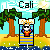 Pixelated beach scene with palm trees, blue water, and striped towel where a cartoon character lies on a towel under a white canopy.
