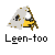 Pixelated static icon of a stylized bird-like character with gray and brown body, yellow beak, white eye, black pupil, and text "Leen-too" below on light gray background.