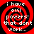 Four identical red and black spiral icons with white text reading "i have evil powers! that dont work..." arranged in a