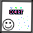 Four display a pixelated 'COURT' text with blue and green dots above, a smiley face icon, and scattered colored pixels in varying patterns