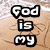 A four- beach scene with text overlays and sand drawings, showing a transition from 'God is my' to 'every thing' above heart-shaped footprints