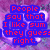 Pixelated text in red and blue on a purple background with heart shapes, arranged in four sections.