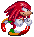 Pixel art character with red spiky hair, white gloves, green shoes, and orange accents in four sequential poses showing motion.