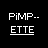 A 48x48 pixel animated contact sheet showing two frames of a buddy icon with "PiMP--ETTE" text, alternating between black background with white text and pink background with blue text.