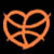 A static pixelated icon with an orange-brown twisted loop pattern on a black background, forming a symmetrical design resembling interwoven rings or a stylized knot.